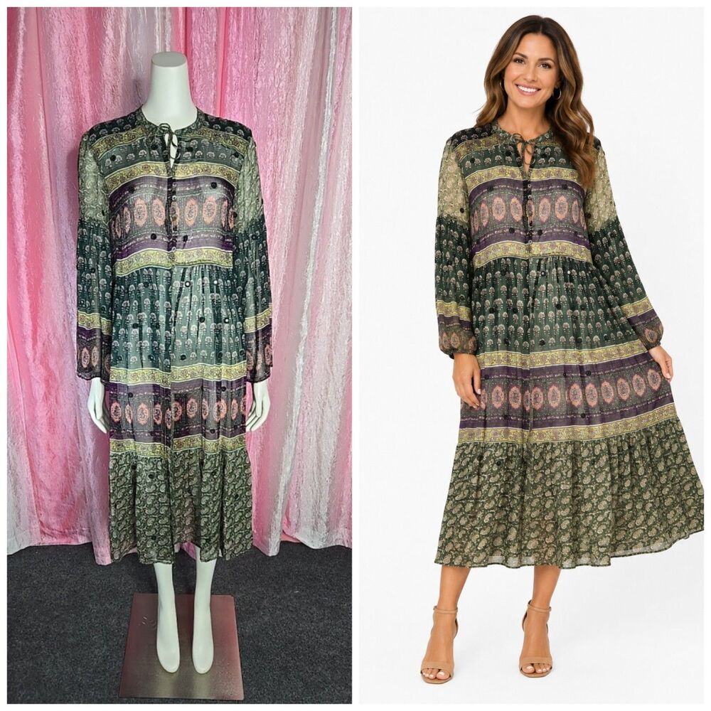 Free People Boho Sequin Indie Maxi Coverup Sheer Long Dress Size Medium